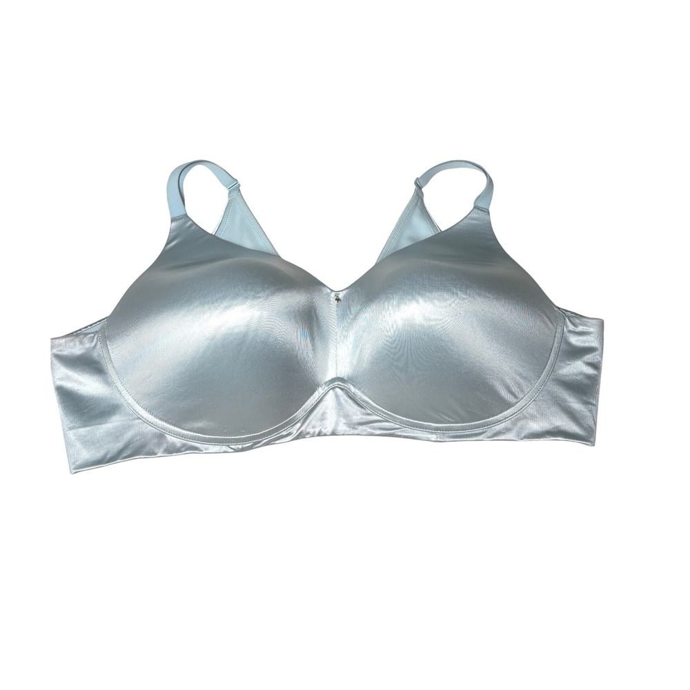 Cacique Light Blue Satin Smooth Lightly Lined No-Wire Full Coverage Bra 46D